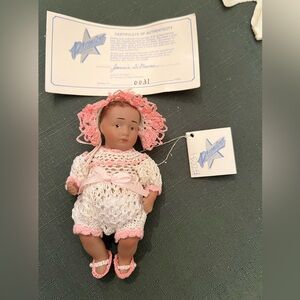 Premiere “Shelley” jointed porcelain antique German reproduction doll with COA